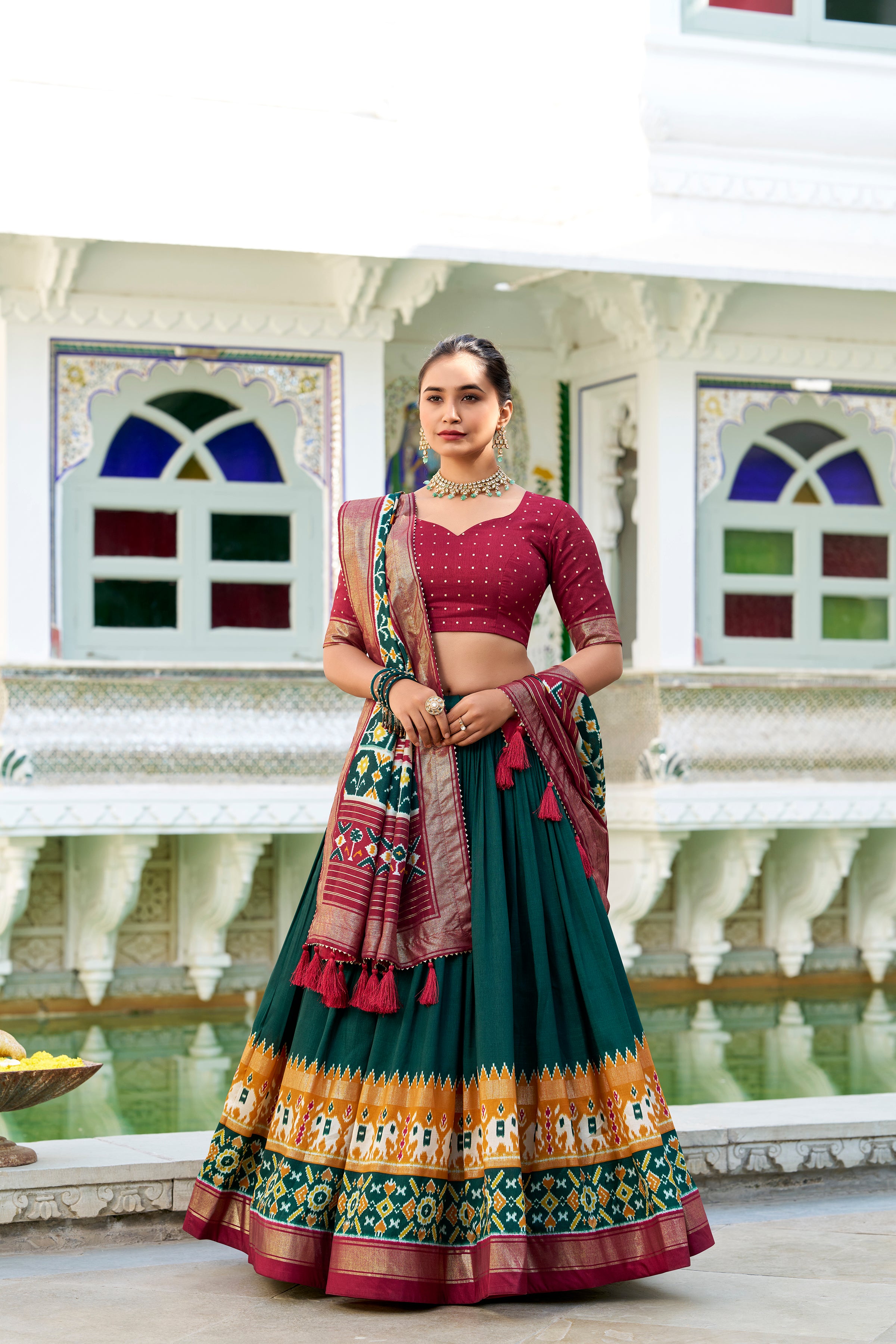 Green Patola Print Design Lehenga Choli With Dupatta