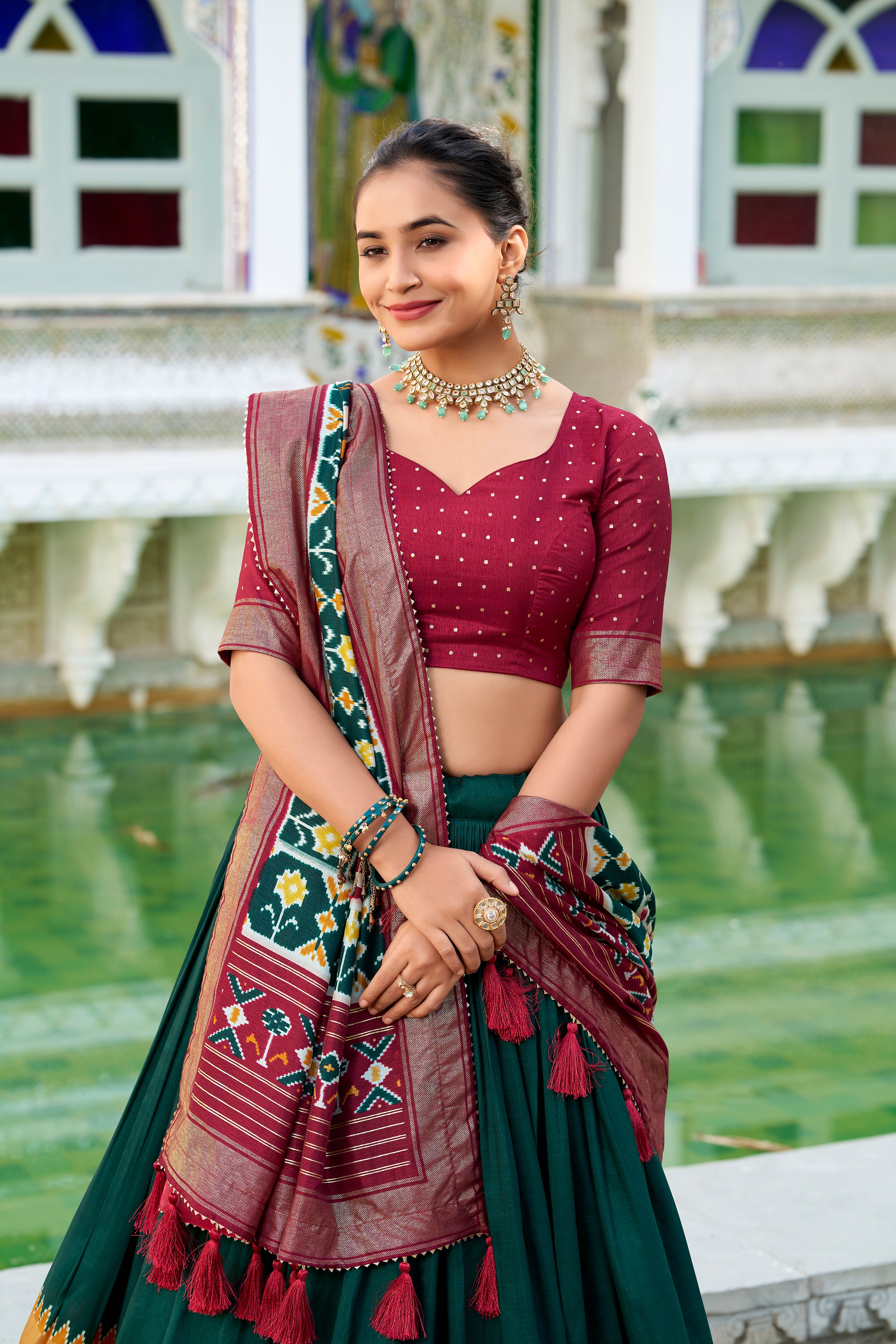 Green Patola Print Design Lehenga Choli With Dupatta