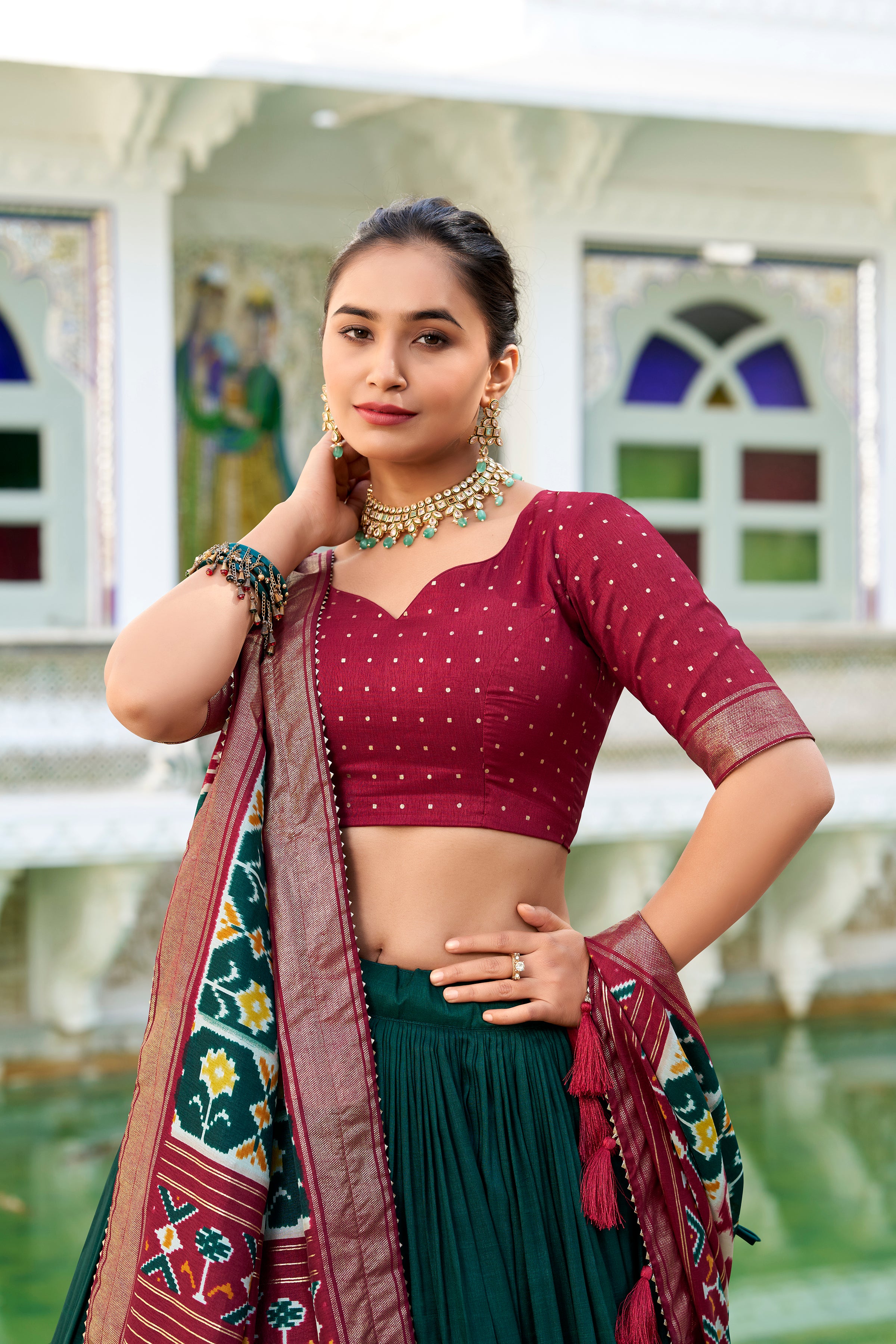 Green Patola Print Design Lehenga Choli With Dupatta