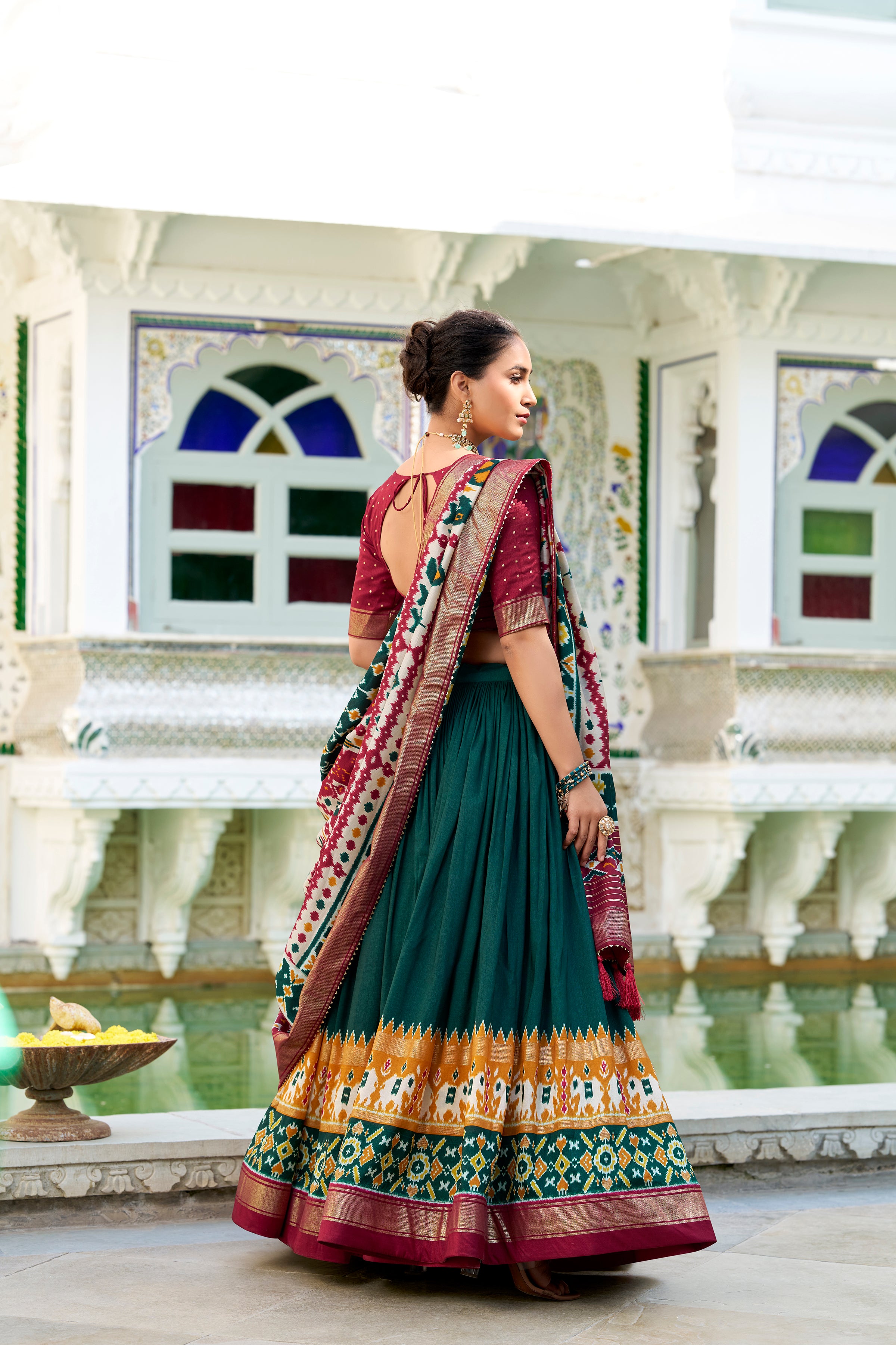 Green Patola Print Design Lehenga Choli With Dupatta