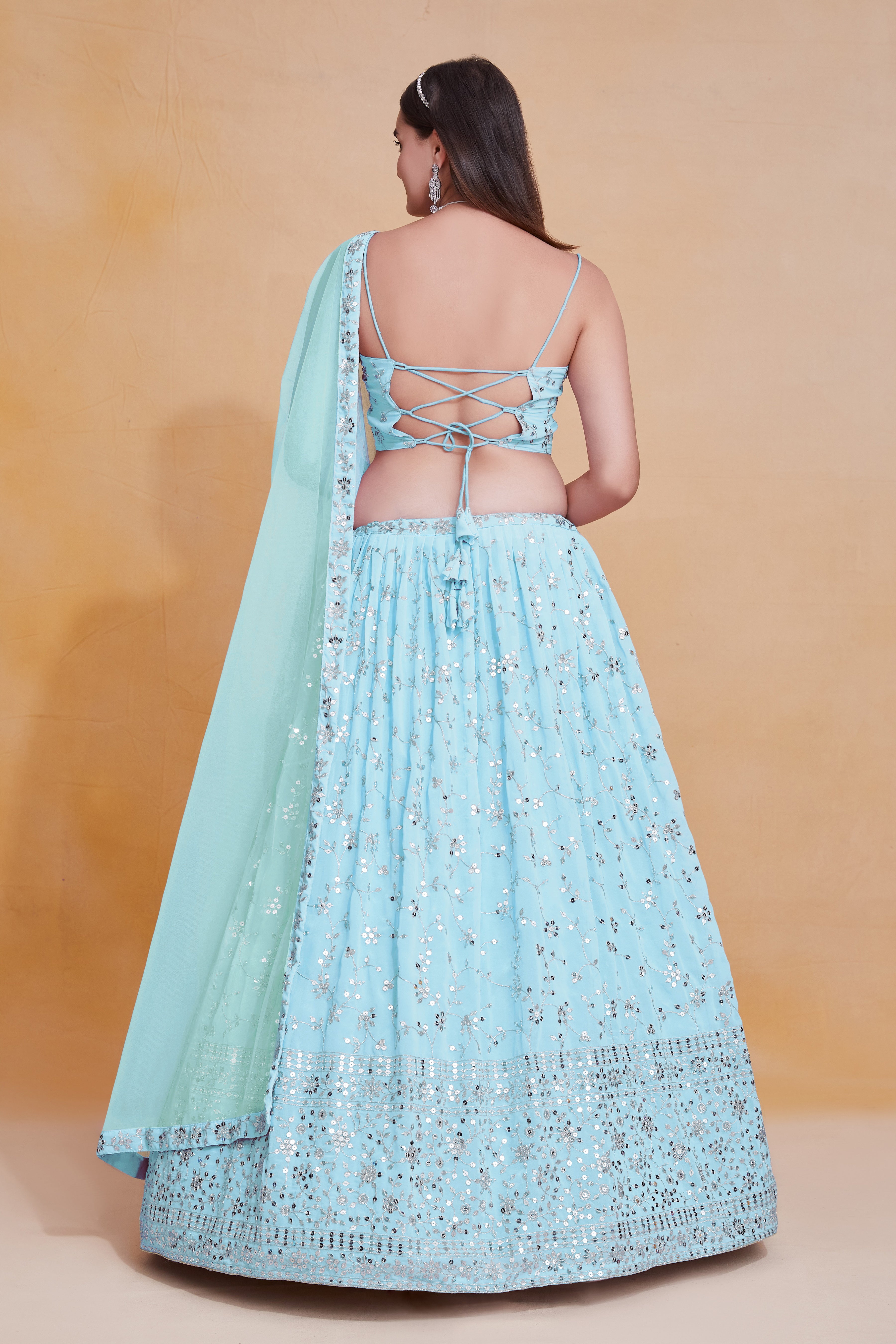 SkyBlue Georgette Sequence Embroidery Work Lehenga choli