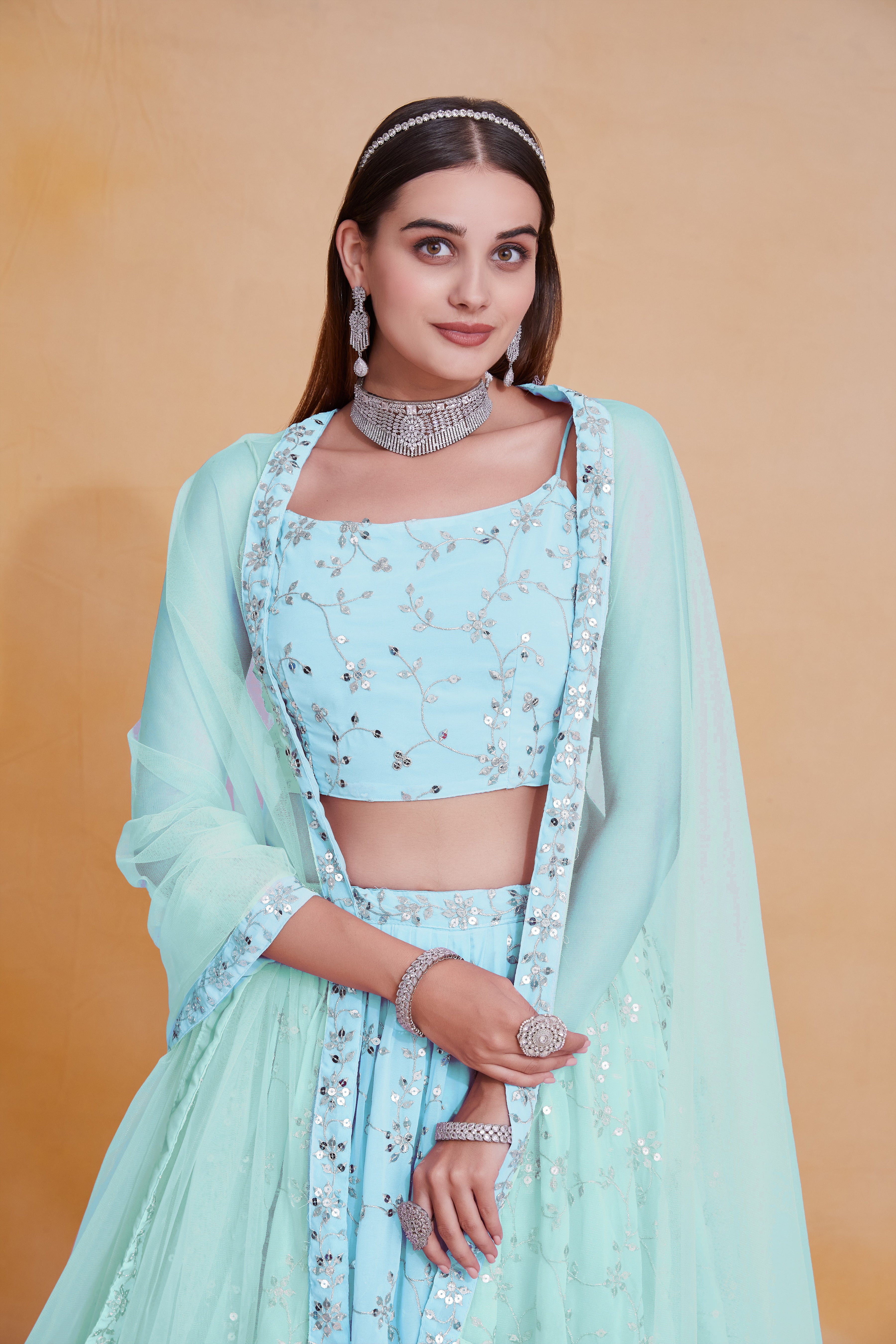 SkyBlue Georgette Sequence Embroidery Work Lehenga choli