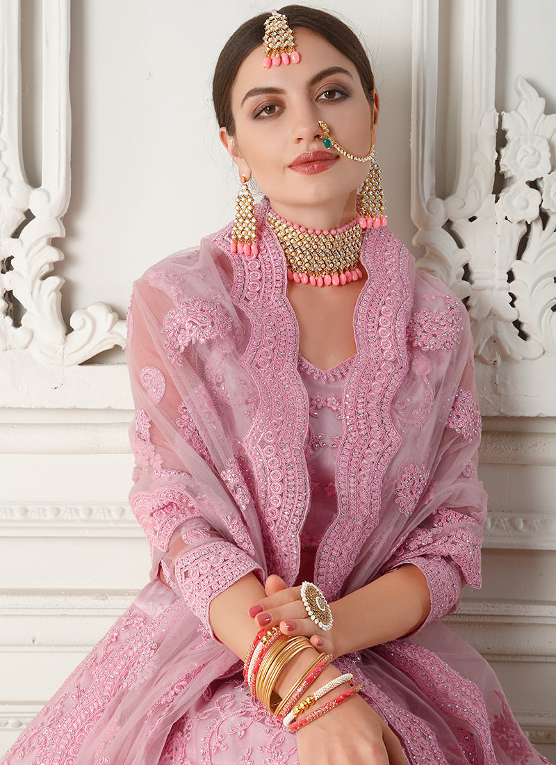 Baby Pink Tonal Thread Embroidered Lehenga