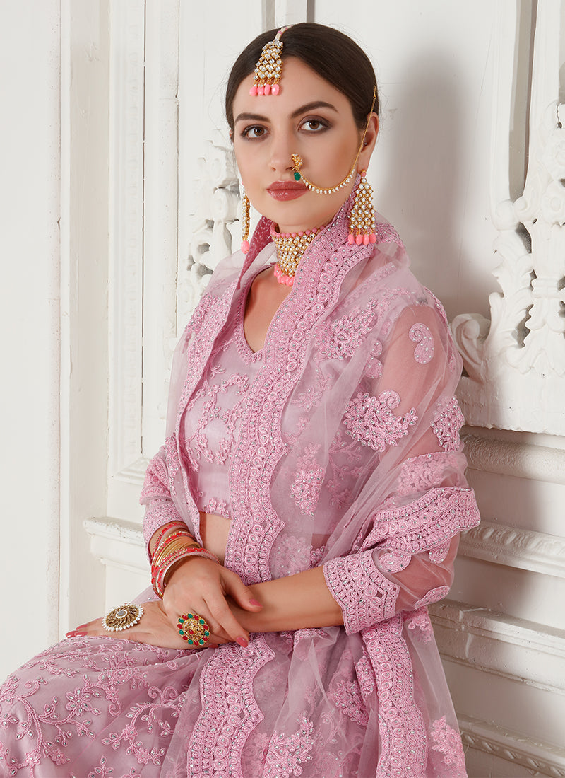 Baby Pink Tonal Thread Embroidered Lehenga