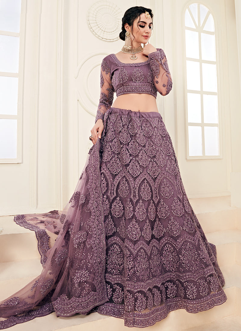 Purple Tonal Thread Embroidered Lehenga