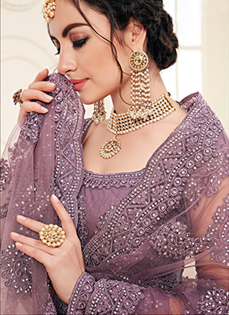 Purple Tonal Thread Embroidered Lehenga