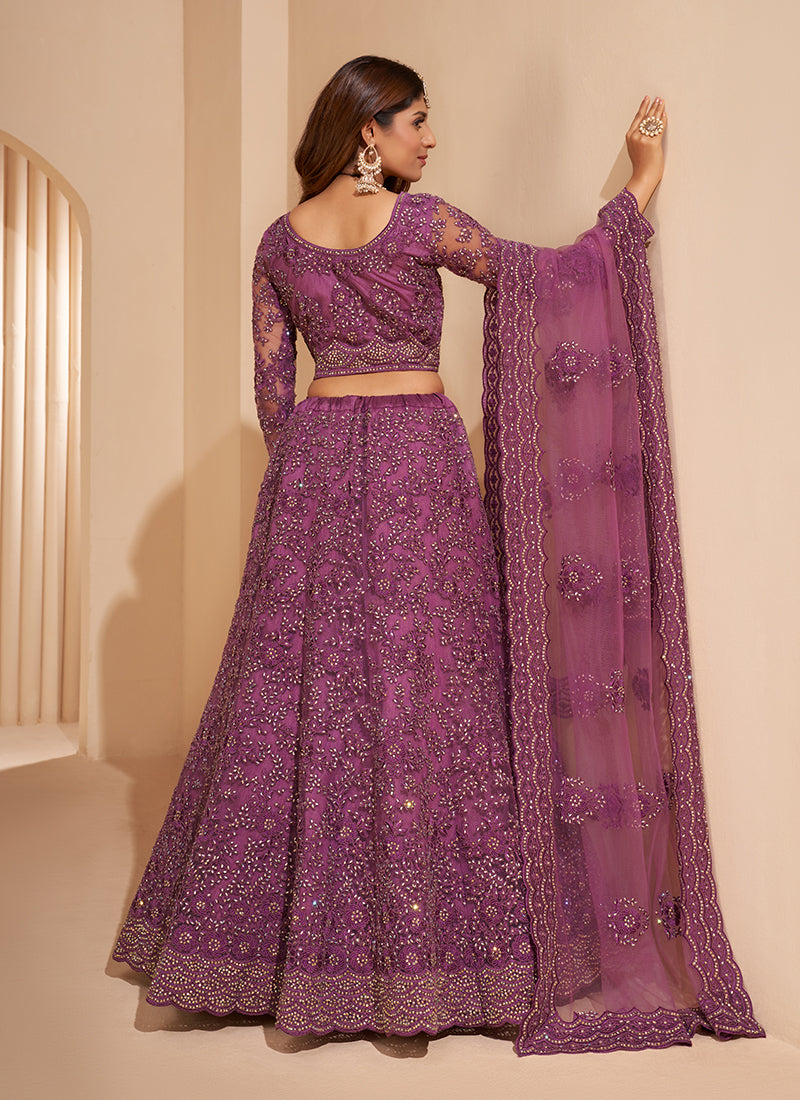 Mauve Tonal Thread Jaal Embroidery Lehenga