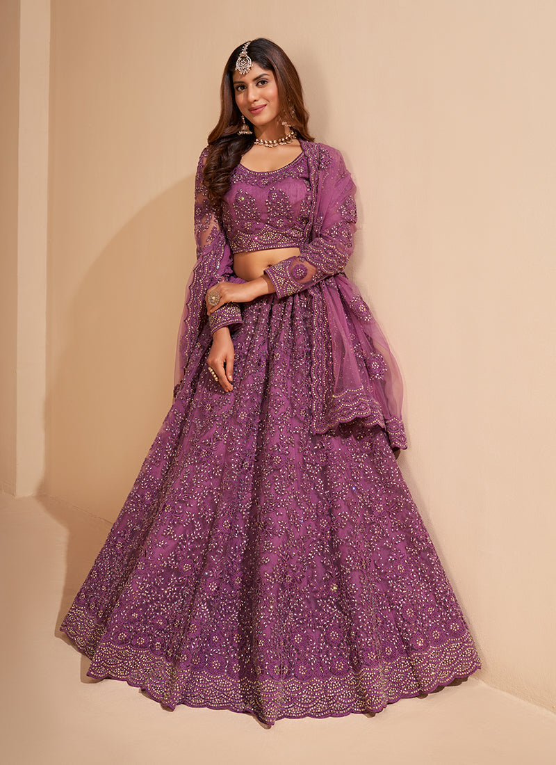 Mauve Tonal Thread Jaal Embroidery Lehenga
