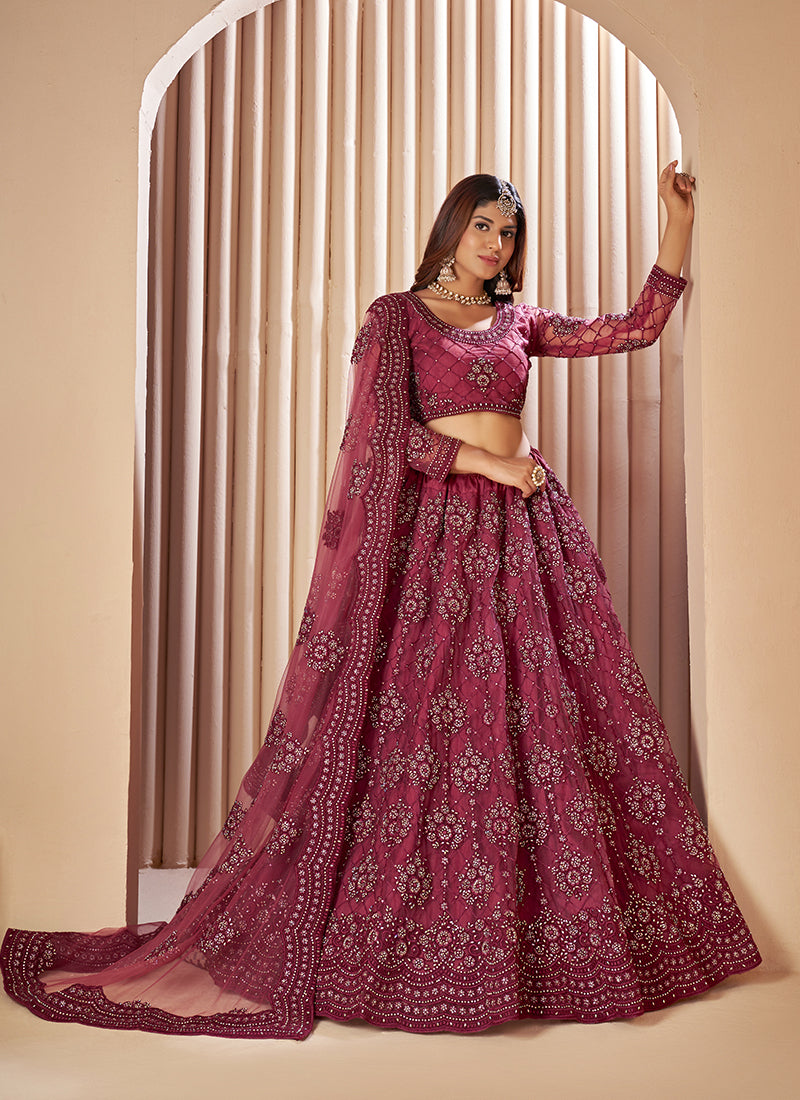 Rust Tonal Thread Jaal Embroidery Lehenga