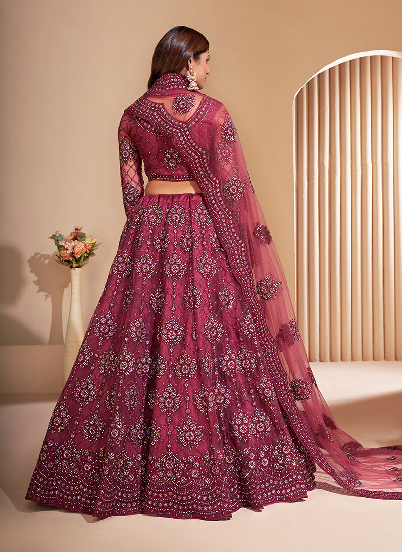 Rust Tonal Thread Jaal Embroidery Lehenga