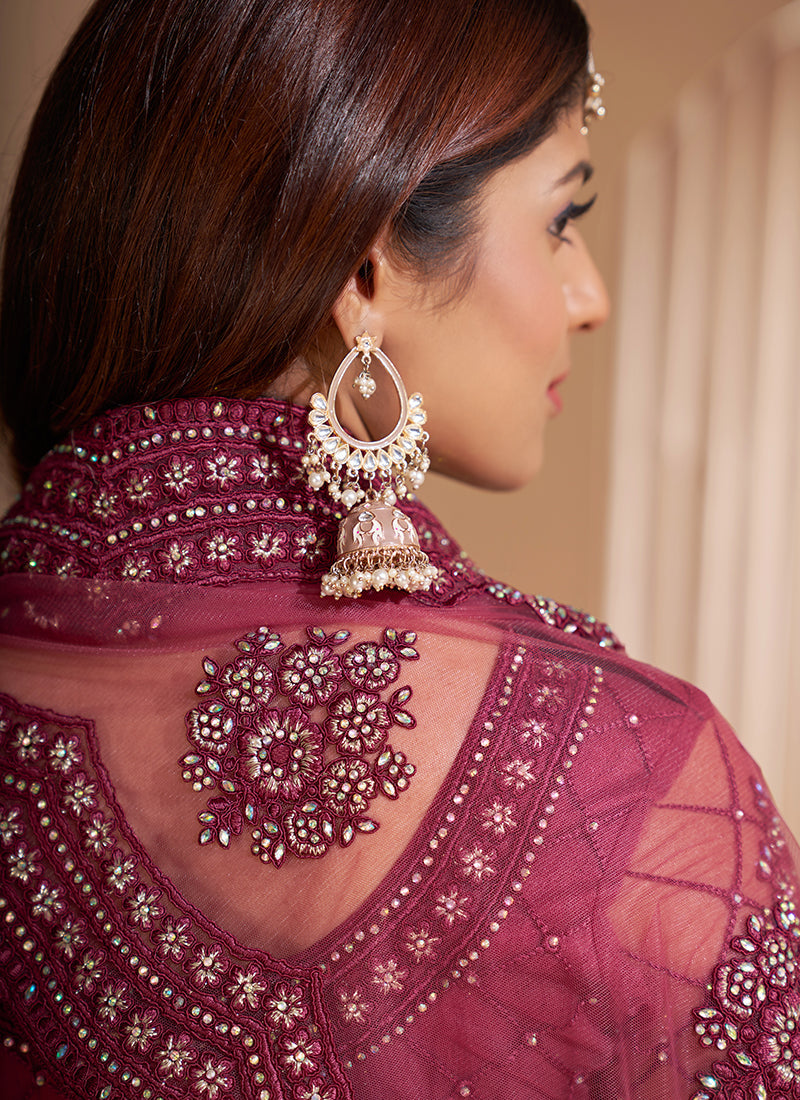 Rust Tonal Thread Jaal Embroidery Lehenga