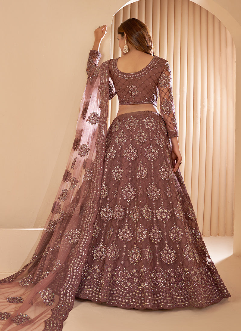 Brown Tonal Thread Jaal Embroidery Lehenga