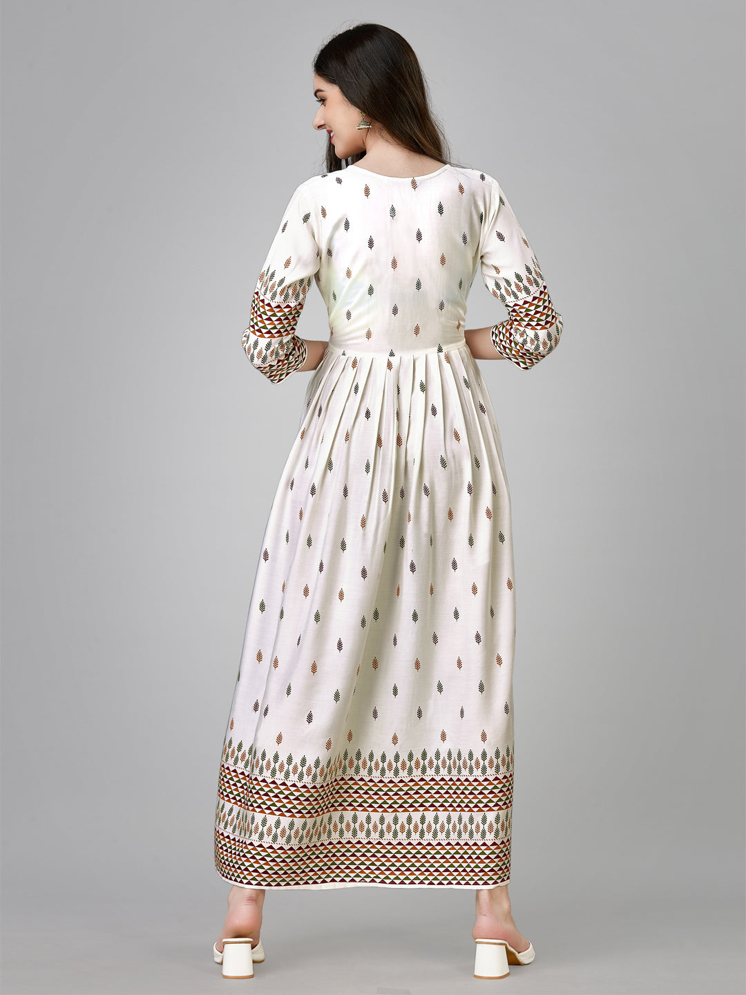 White Heavy Rayon Kurta Set With Printed