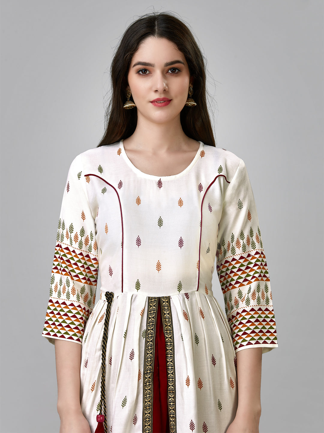 White Heavy Rayon Kurta Set With Printed