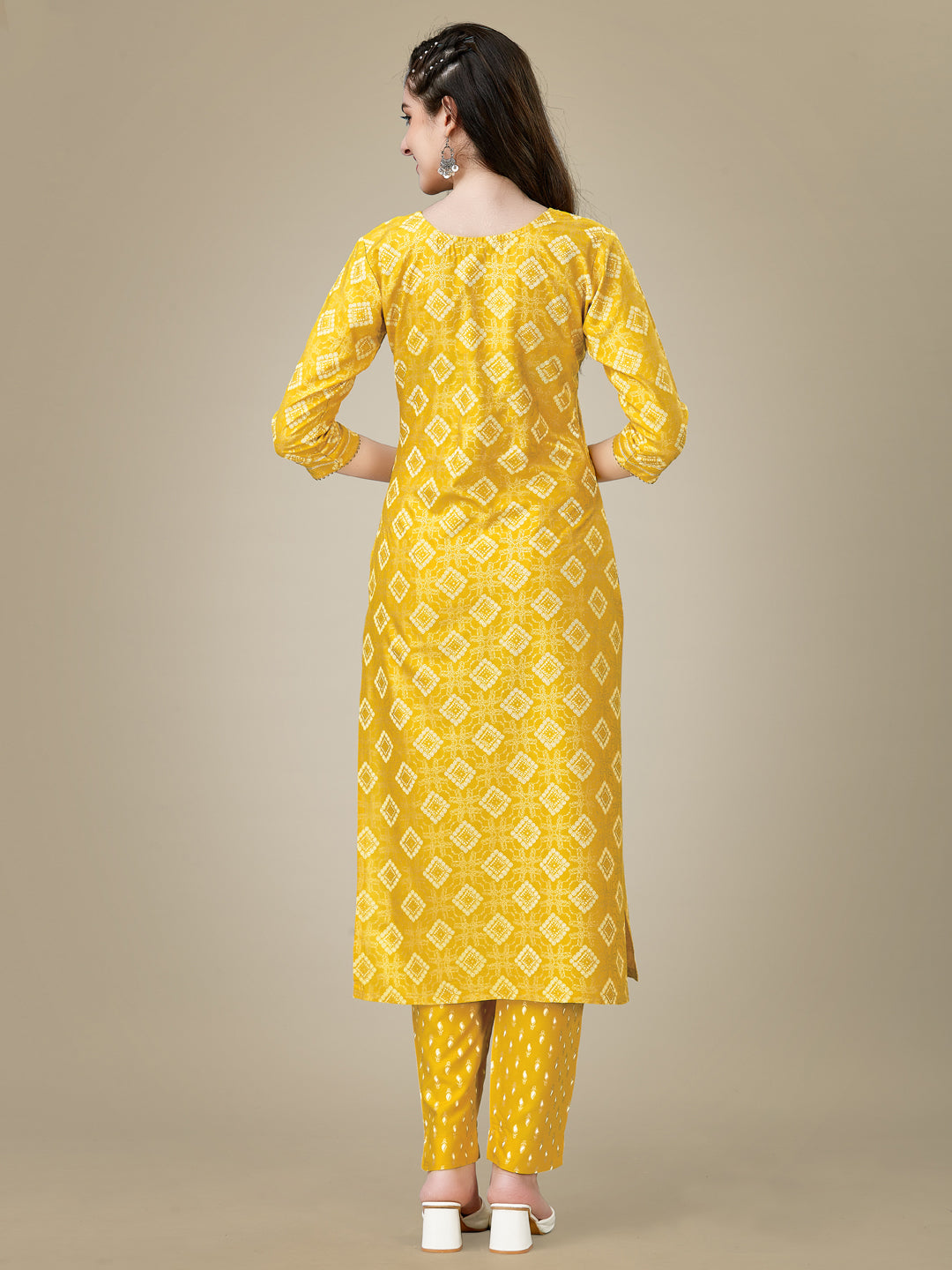 Yellow Heavy Rayon Kurta Set With Embroidery Work