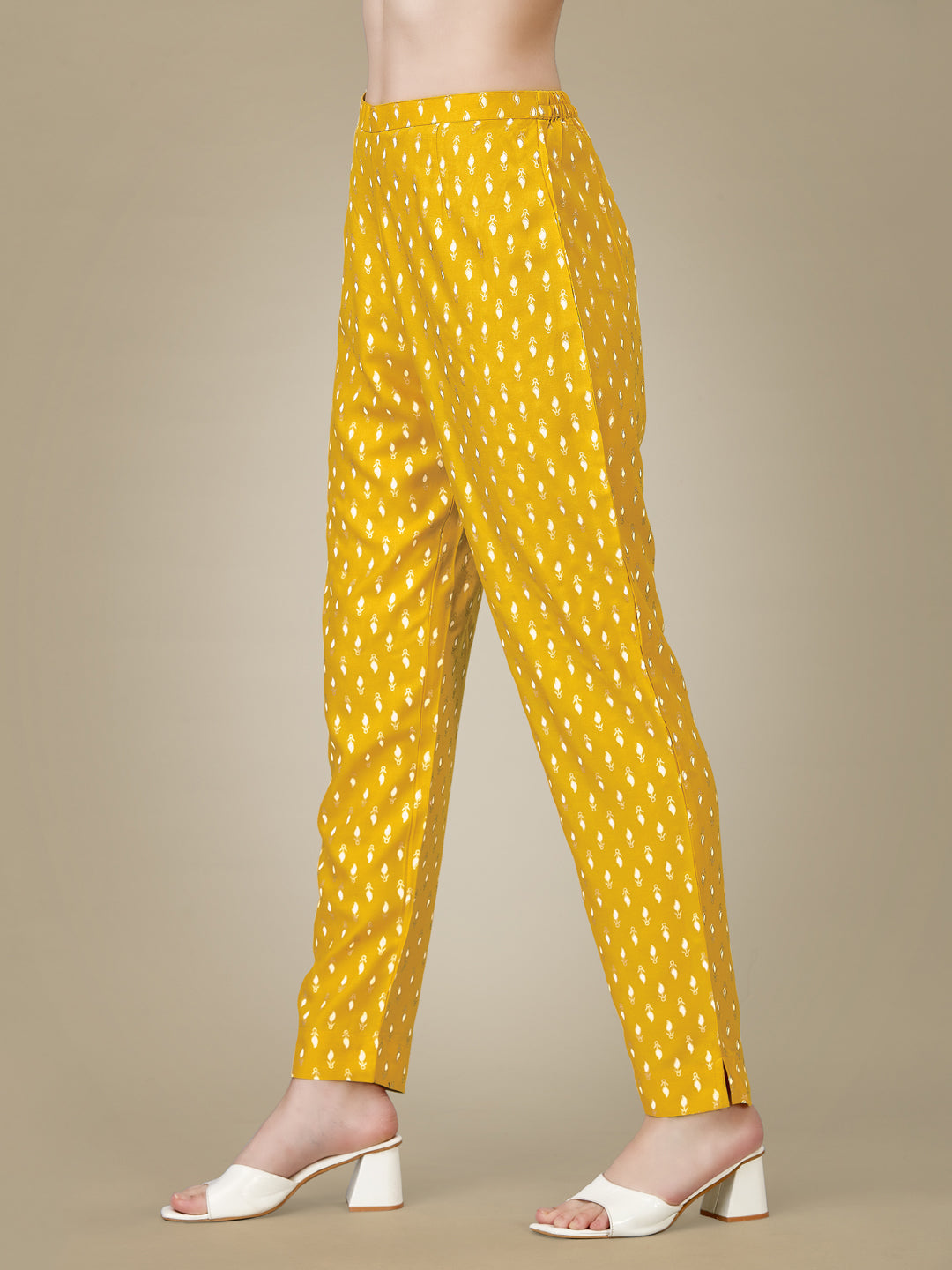 Yellow Heavy Rayon Kurta Set With Embroidery Work
