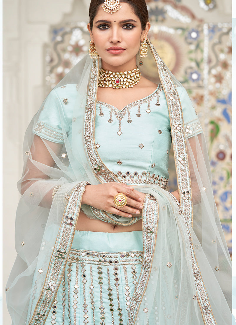 Light Blue Mirrorwork Lehenga