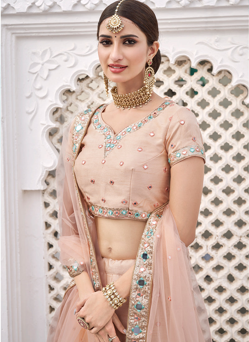 Peach Mirrorwork Lehenga