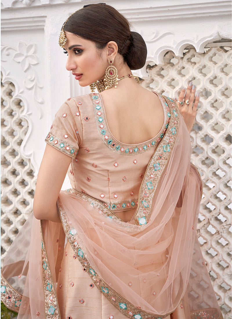 Peach Mirrorwork Lehenga