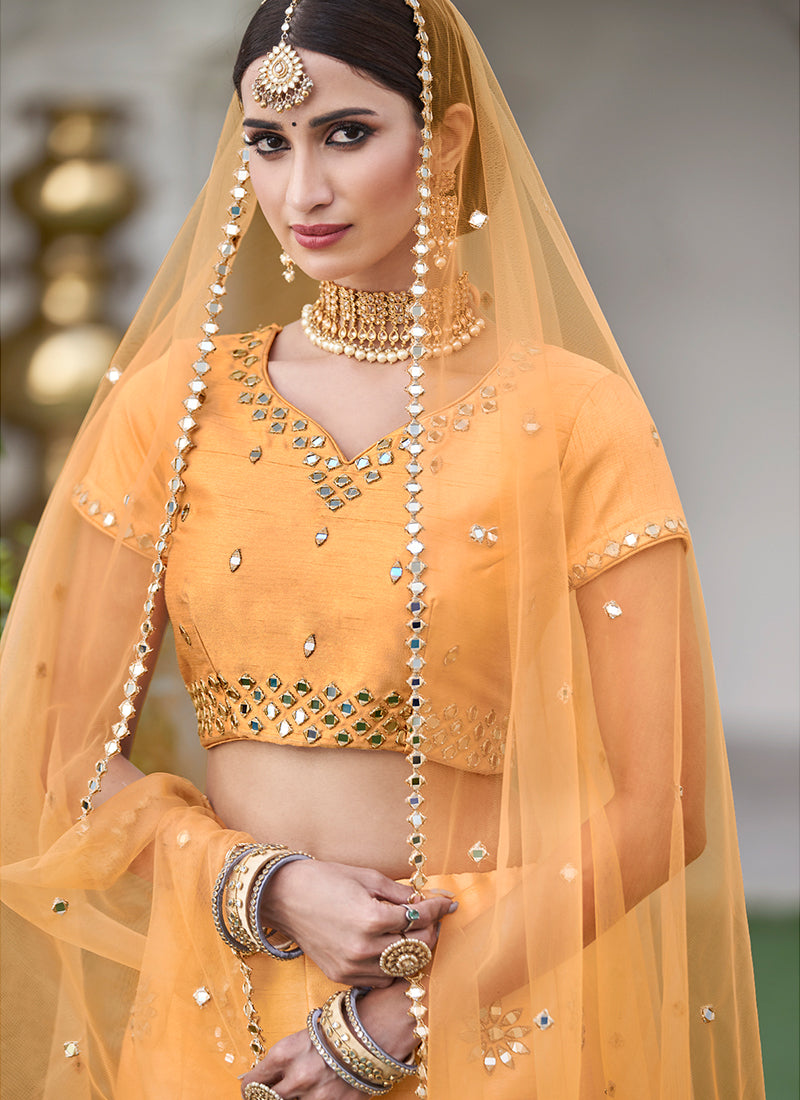 Yellow Mirror Work Buta Embroidery