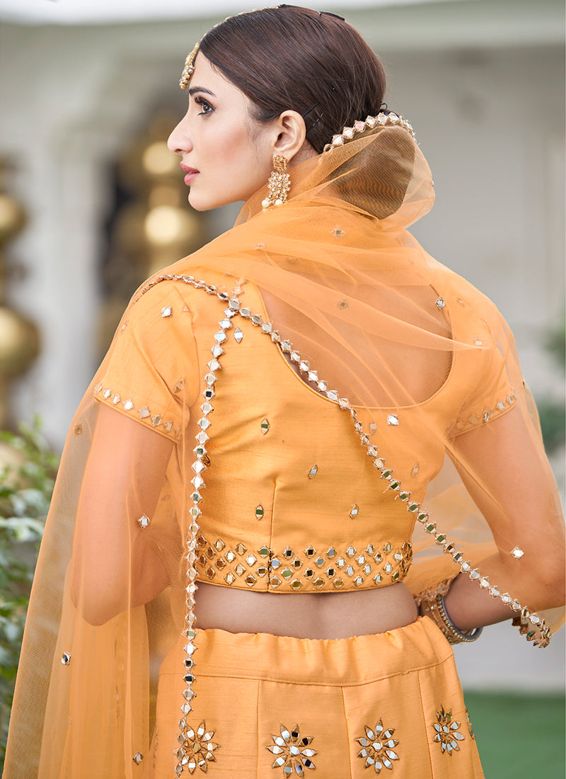 Yellow Mirror Work Buta Embroidery
