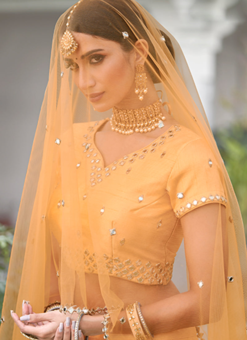 Yellow Mirror Work Buta Embroidery