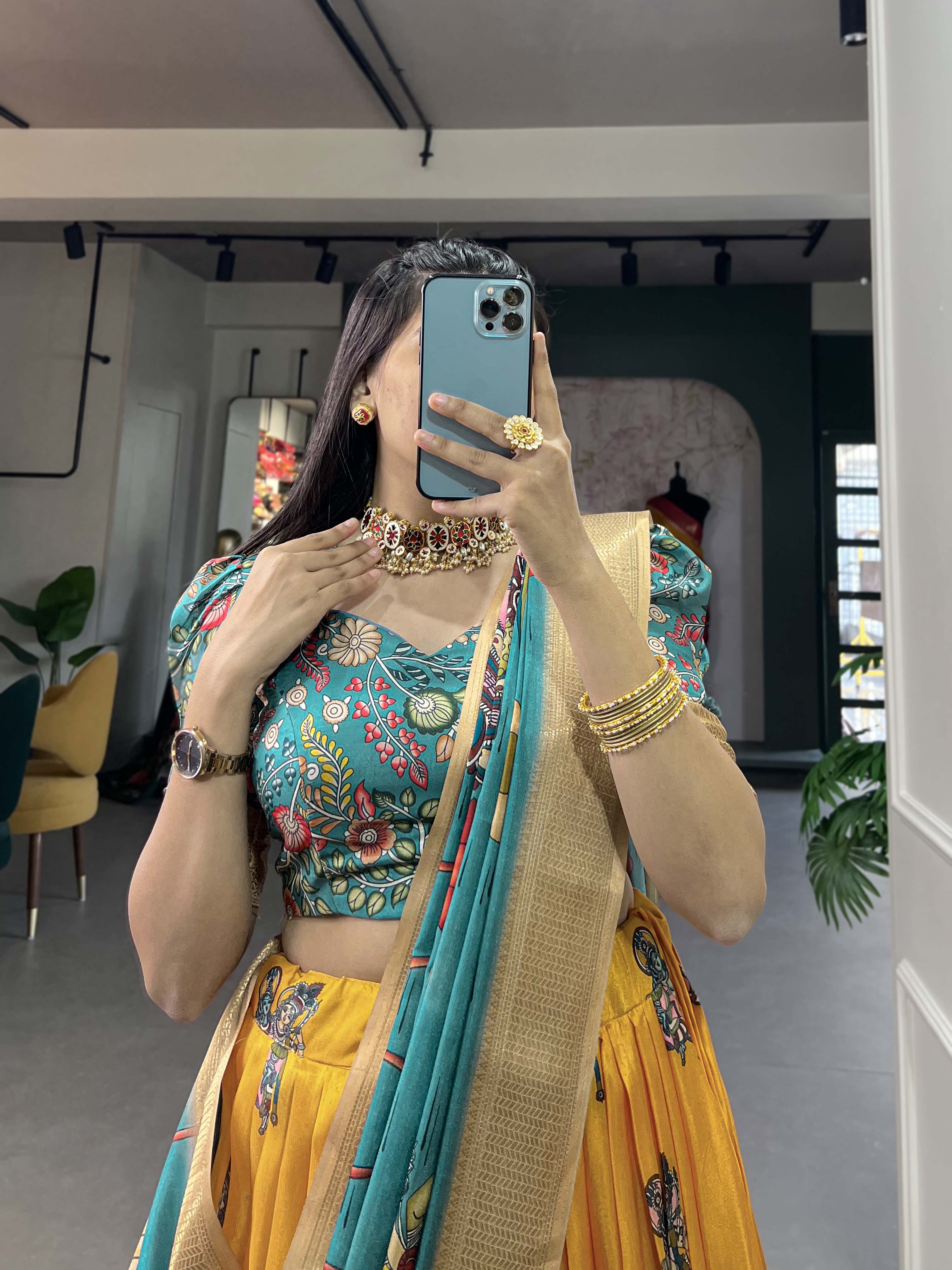 Women's Dola Silk With Kalamkari Print Lehenga Choli Set