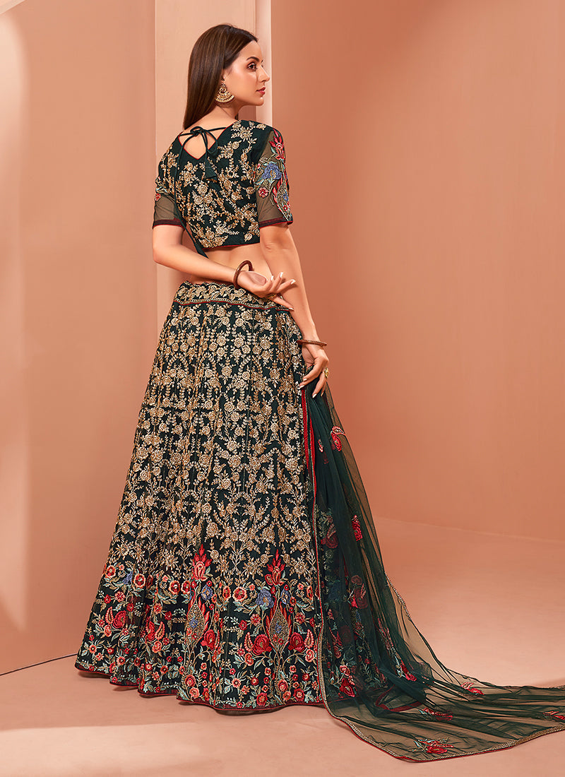 Dark Green Multi Floral Lehenga Set