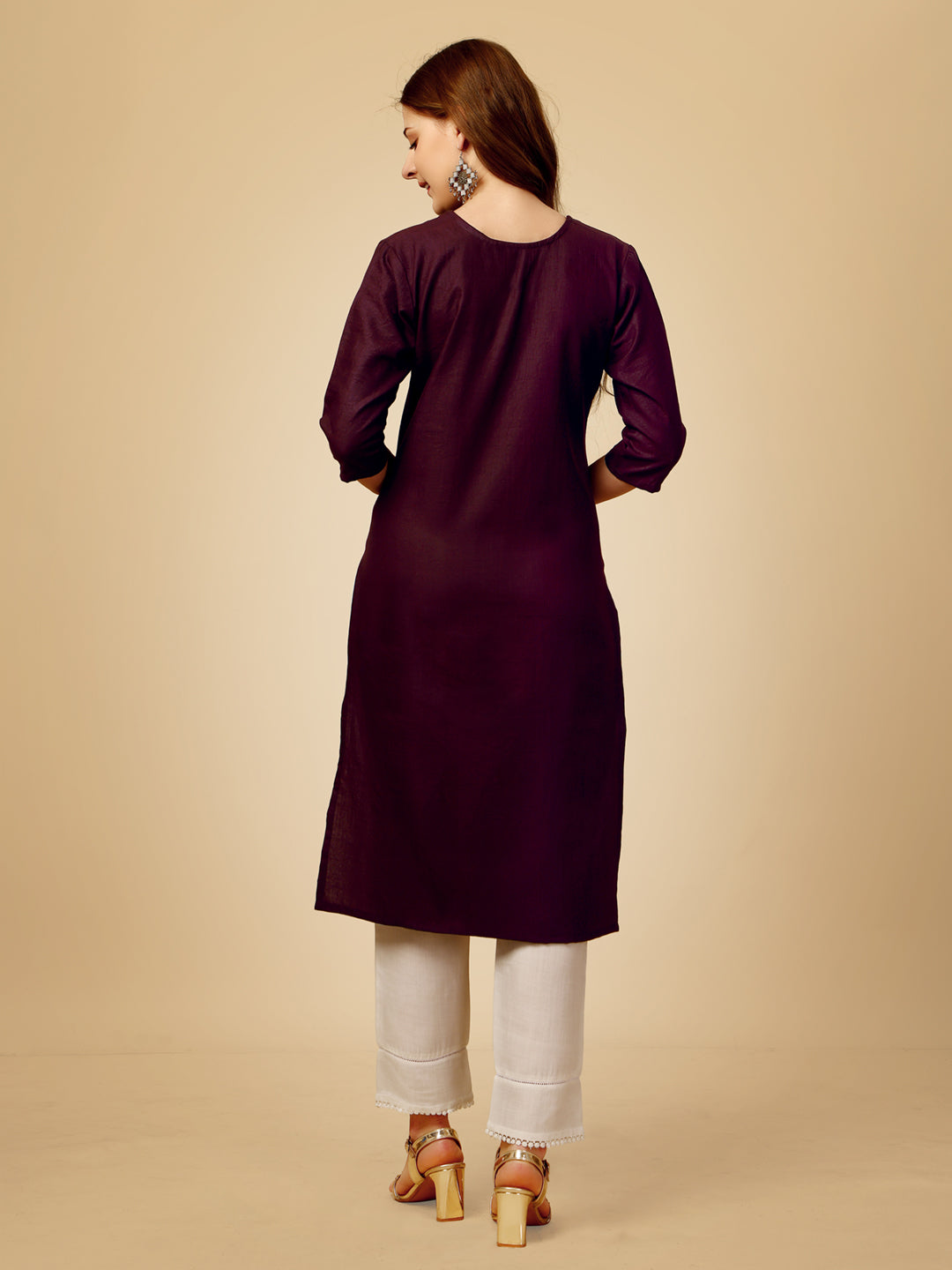 DarkPurple Cotton Magic Slub Kurta Set With Embroidery & Sequence Work