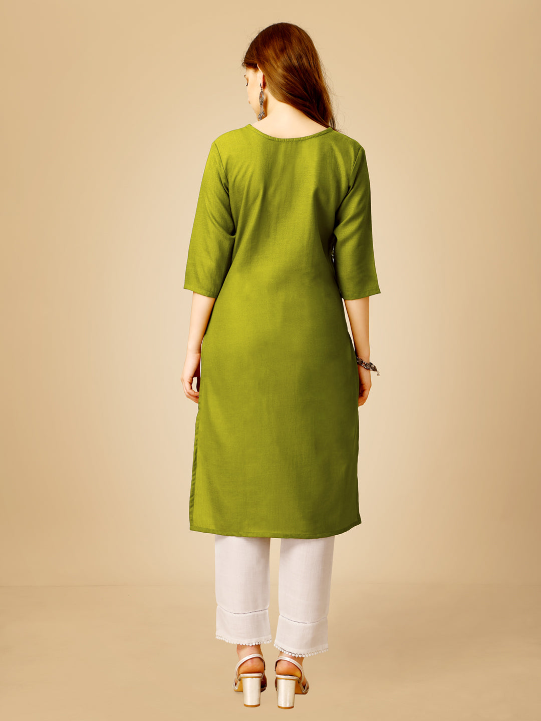 Parrot Cotton Magic Slub Kurta Set With Embroidery & Sequence Work