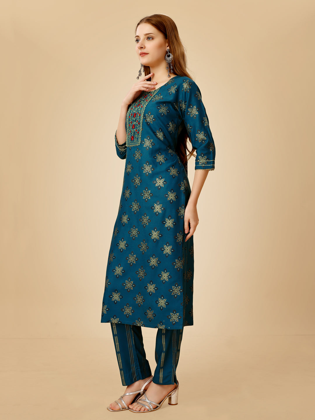NavyBlue Heavy Rayon Kurta Set With Embroidery Work