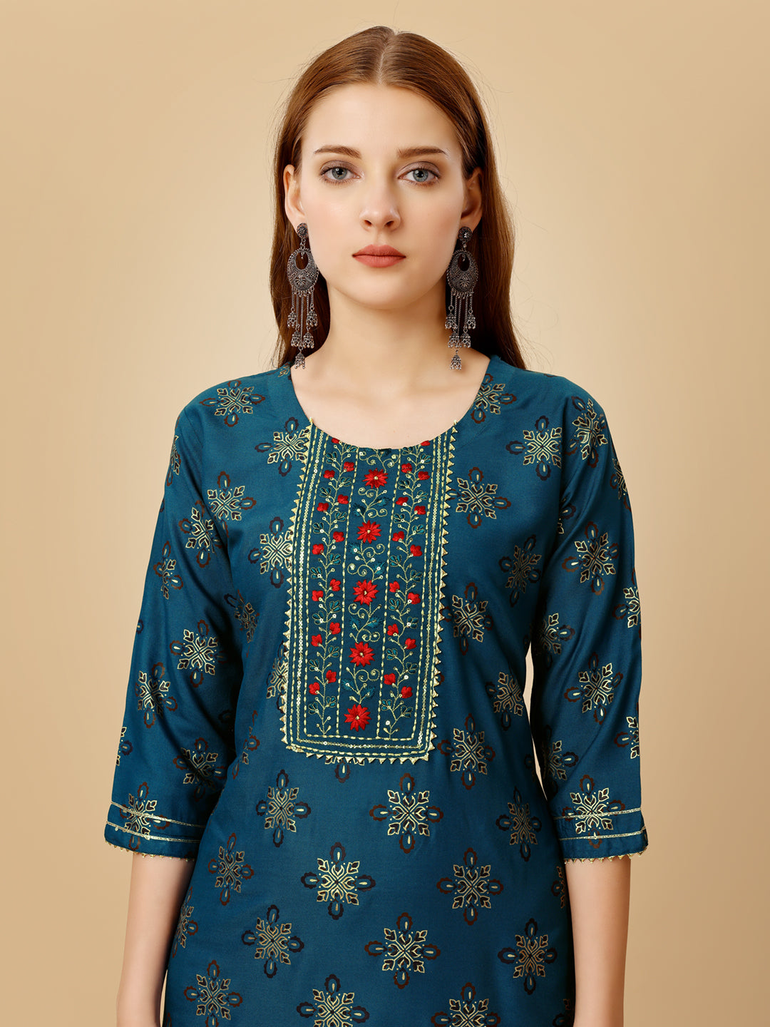 NavyBlue Heavy Rayon Kurta Set With Embroidery Work