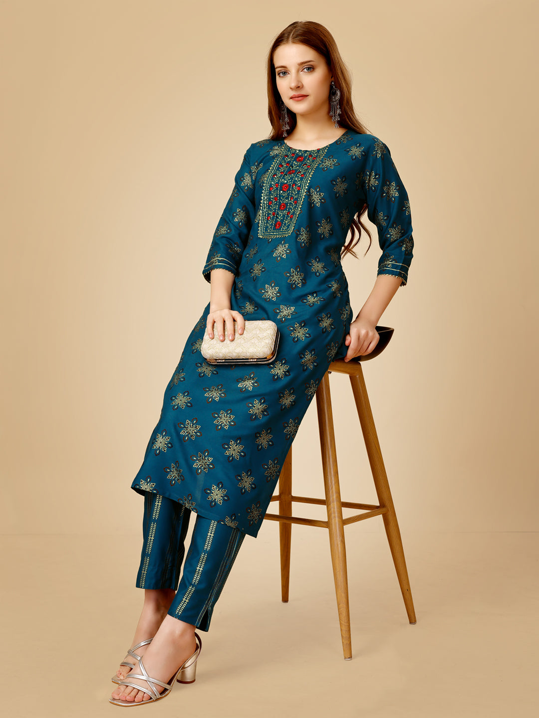NavyBlue Heavy Rayon Kurta Set With Embroidery Work
