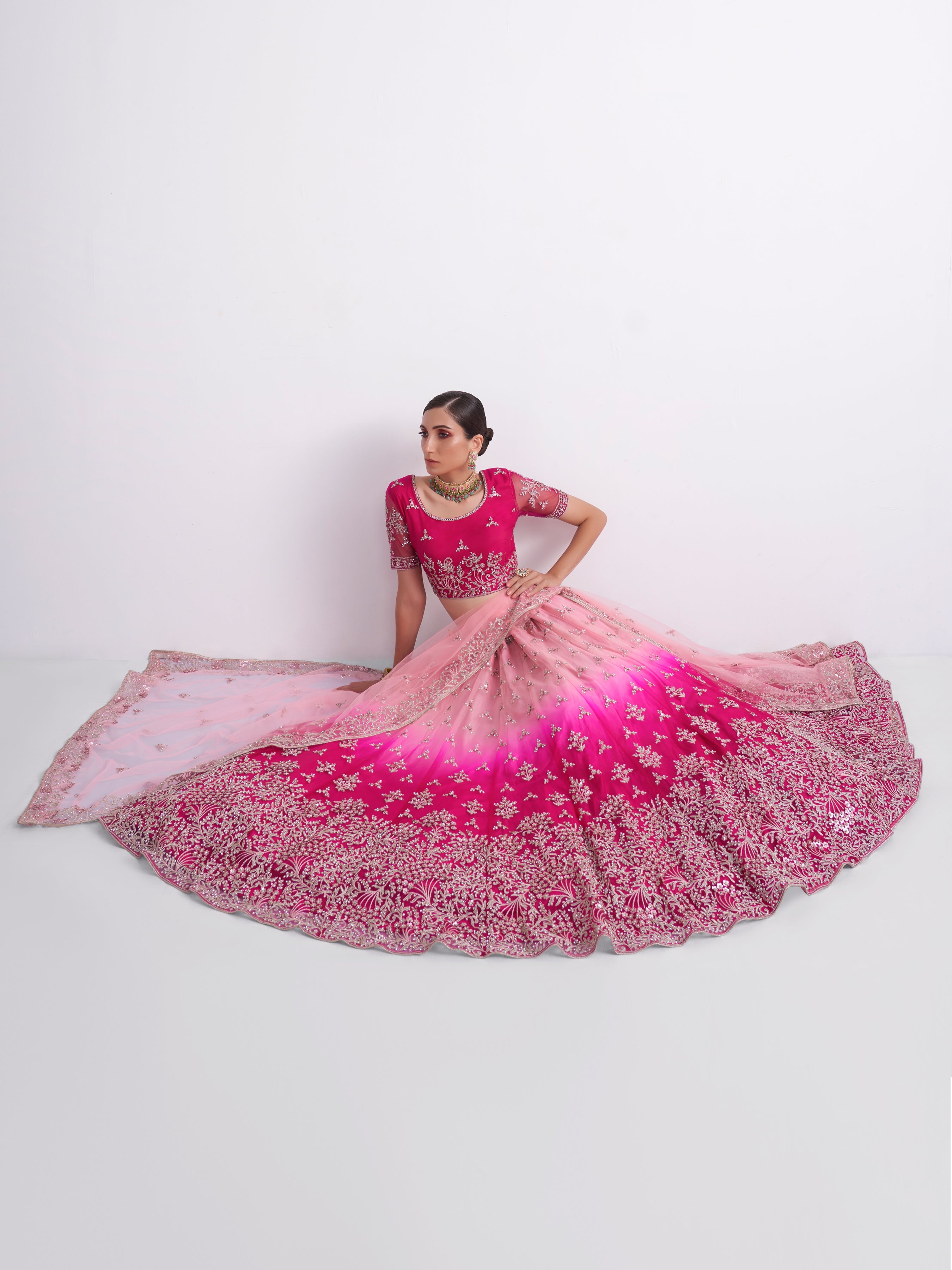 Pink Ombre Embroiderd Lehenga