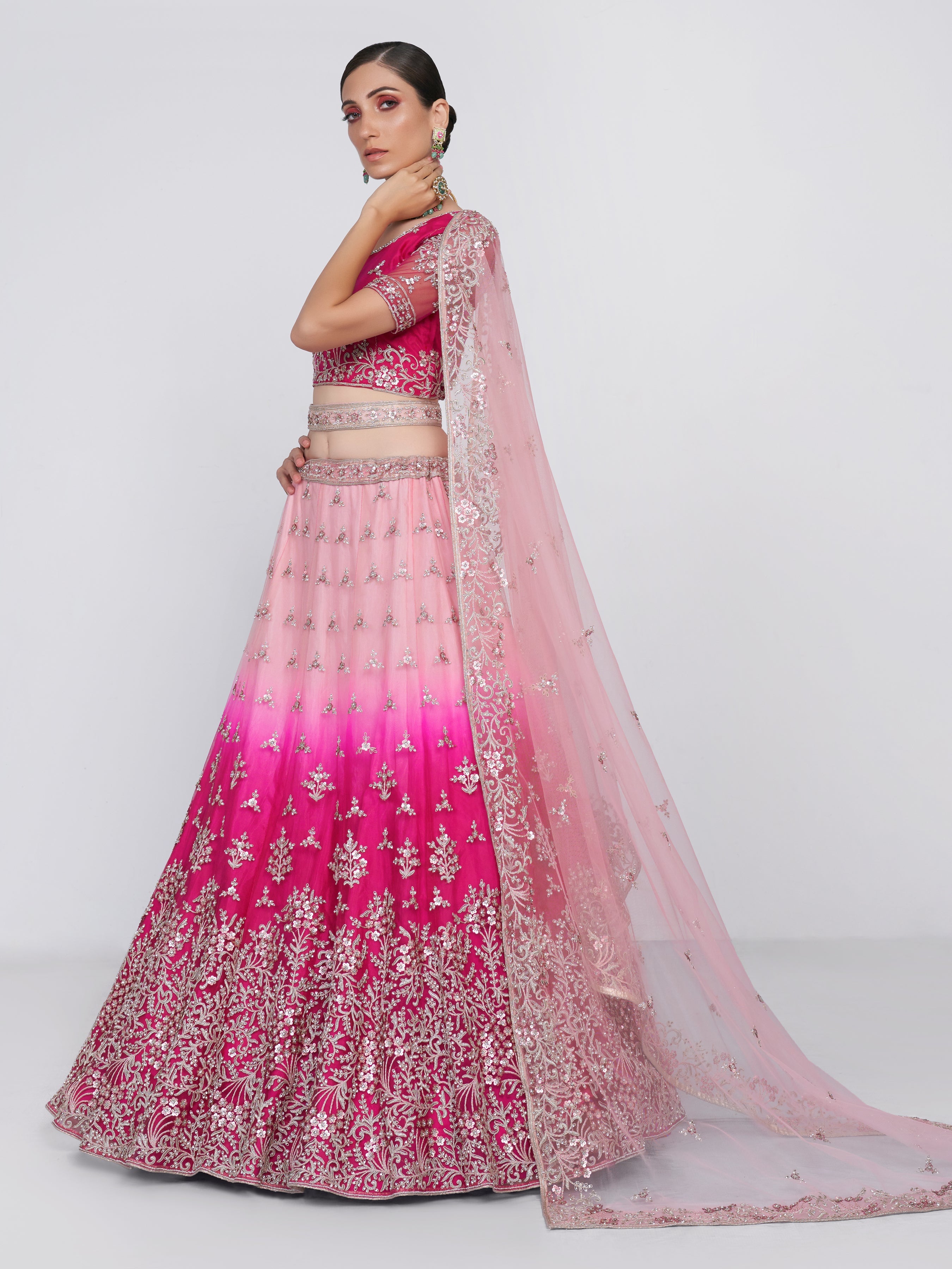 Pink Ombre Embroiderd Lehenga