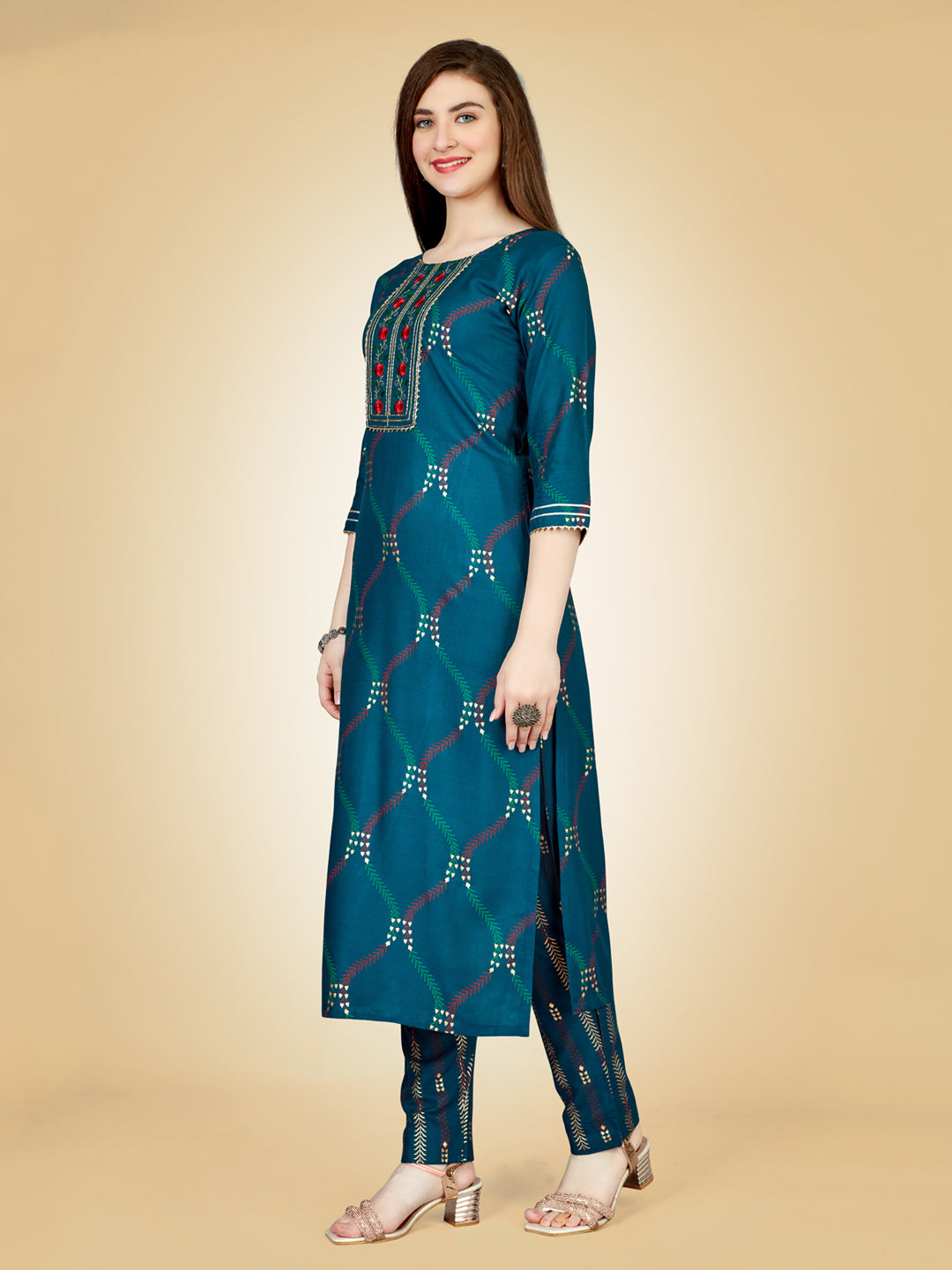 Navyblue Heavy Rayon Kurta Set With Embroidery Work