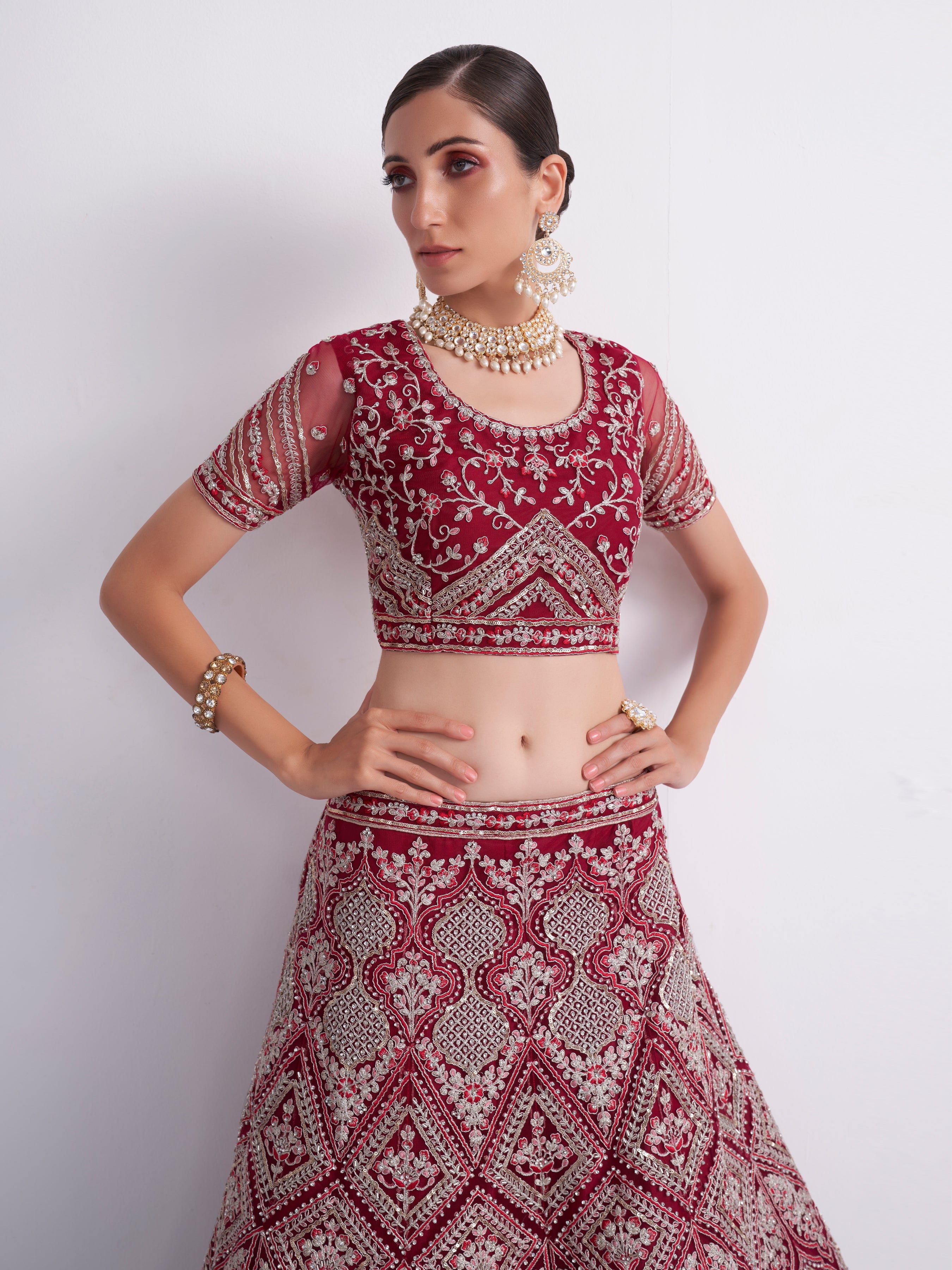 Maroon Embroiderd Lehenga
