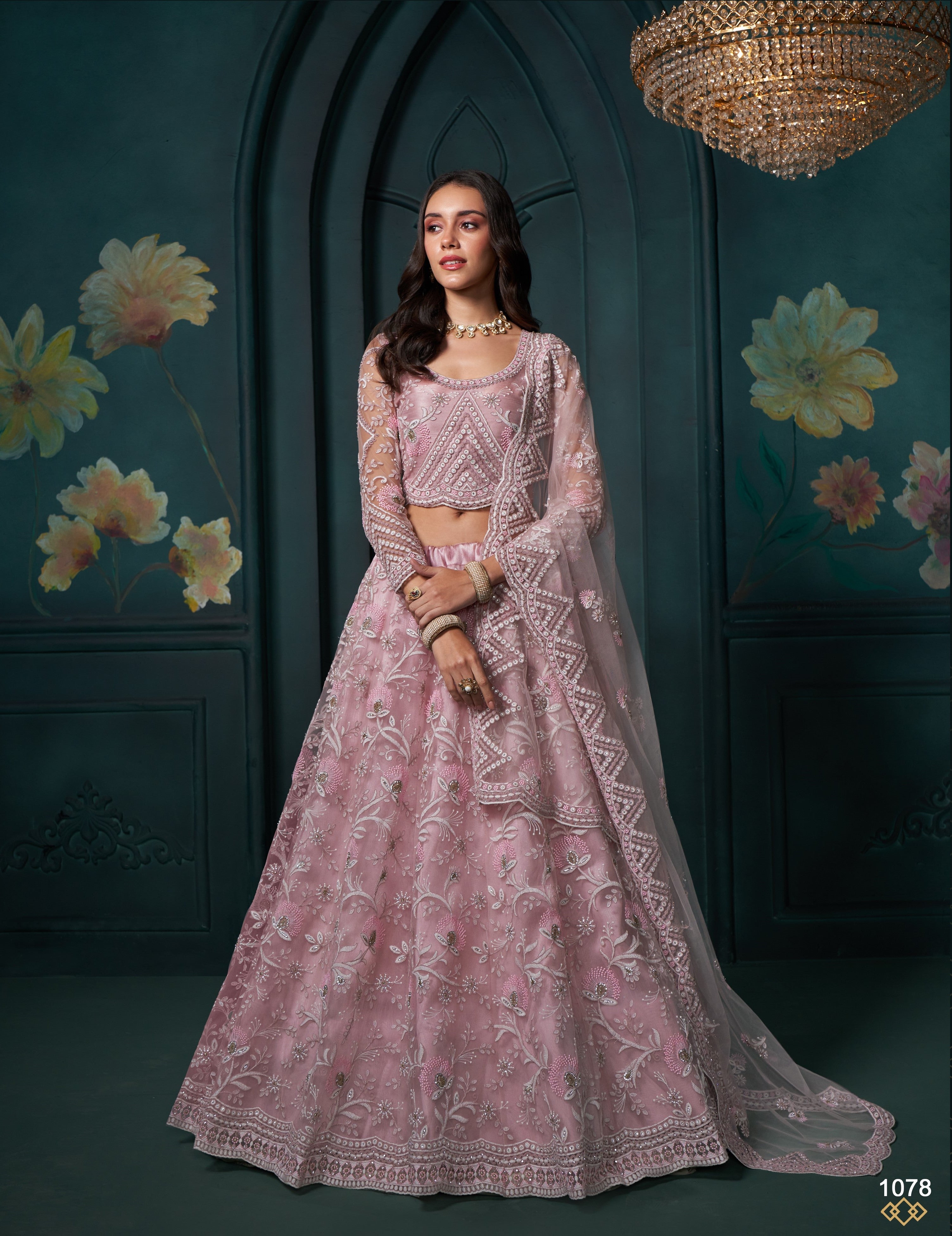 Dusty Pink Thread Embroidery Lehenga Set