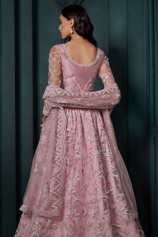 Dusty Pink Thread Embroidery Lehenga Set