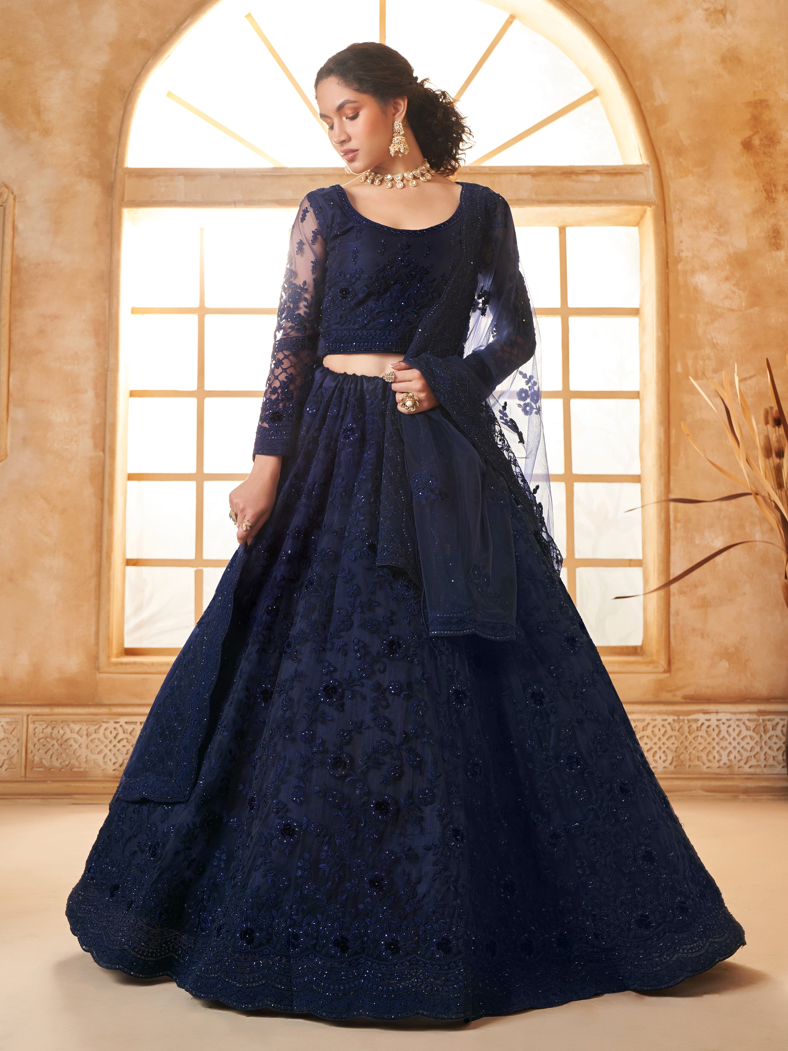 Blue Tonal Thread Dori Work Embroidered Lehenga