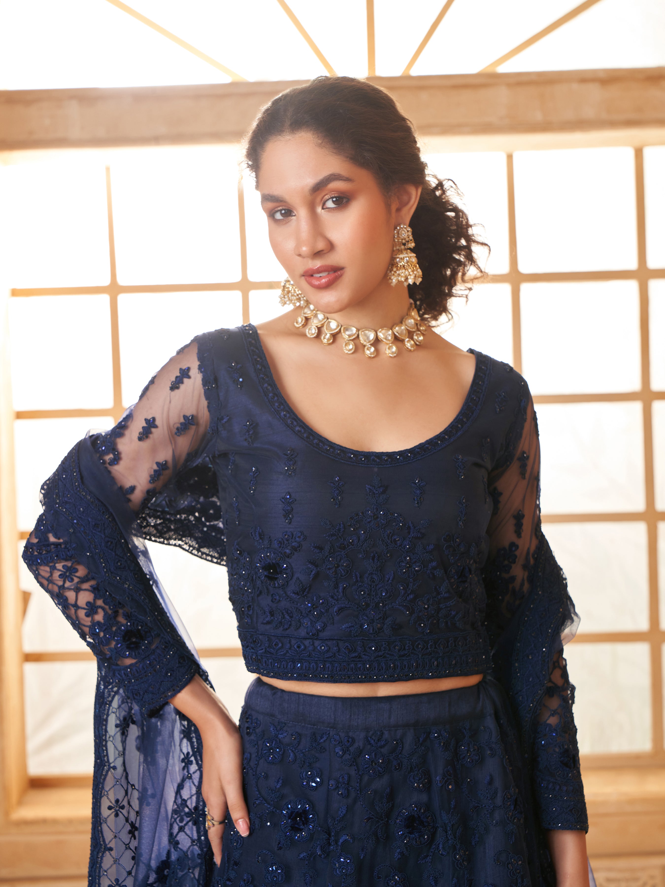 Blue Tonal Thread Dori Work Embroidered Lehenga