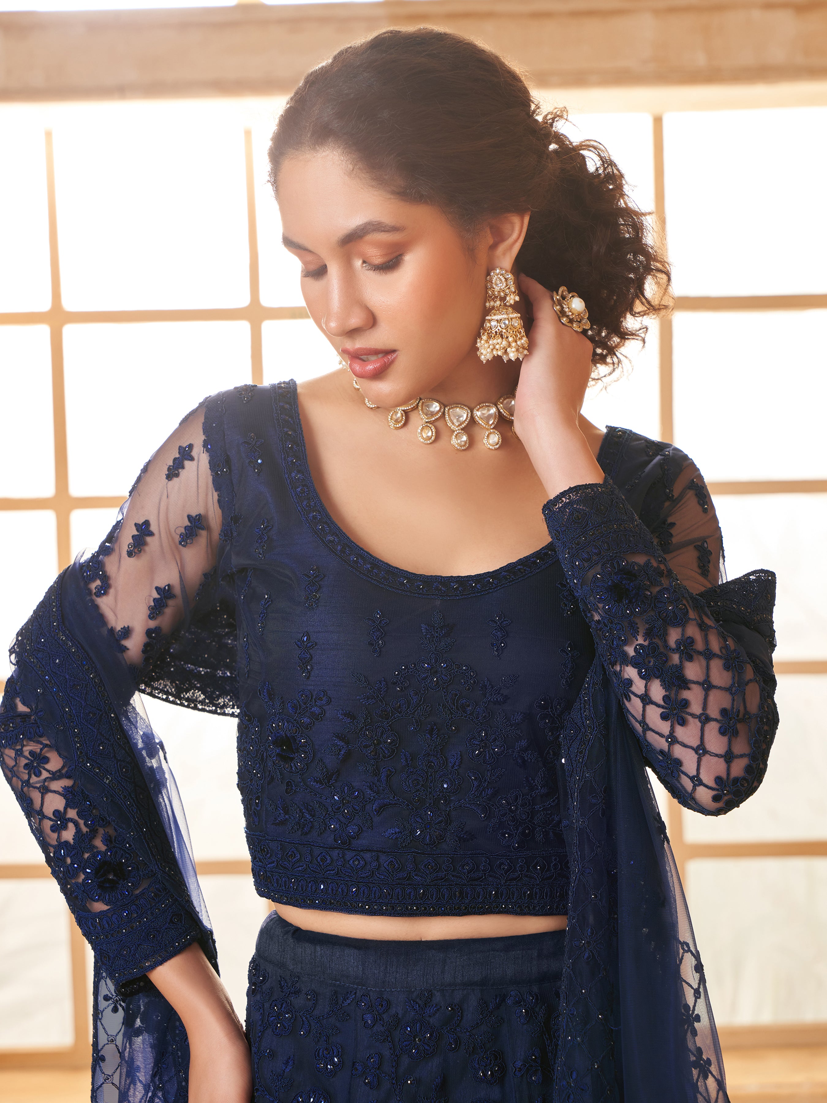 Blue Tonal Thread Dori Work Embroidered Lehenga