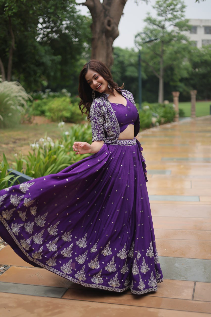 Purple SequinButti Embroiery Lehenga