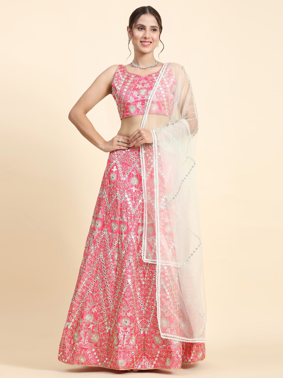 Pink Mirror Embroidery Lehenga