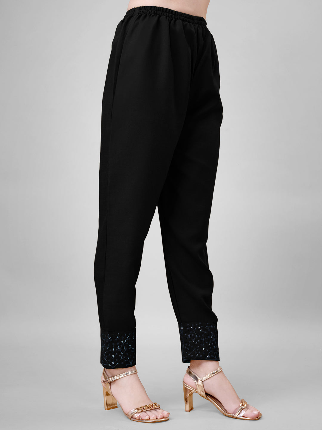 Black Cotton Blend Kurta Set With Embroidery & Sequen Work