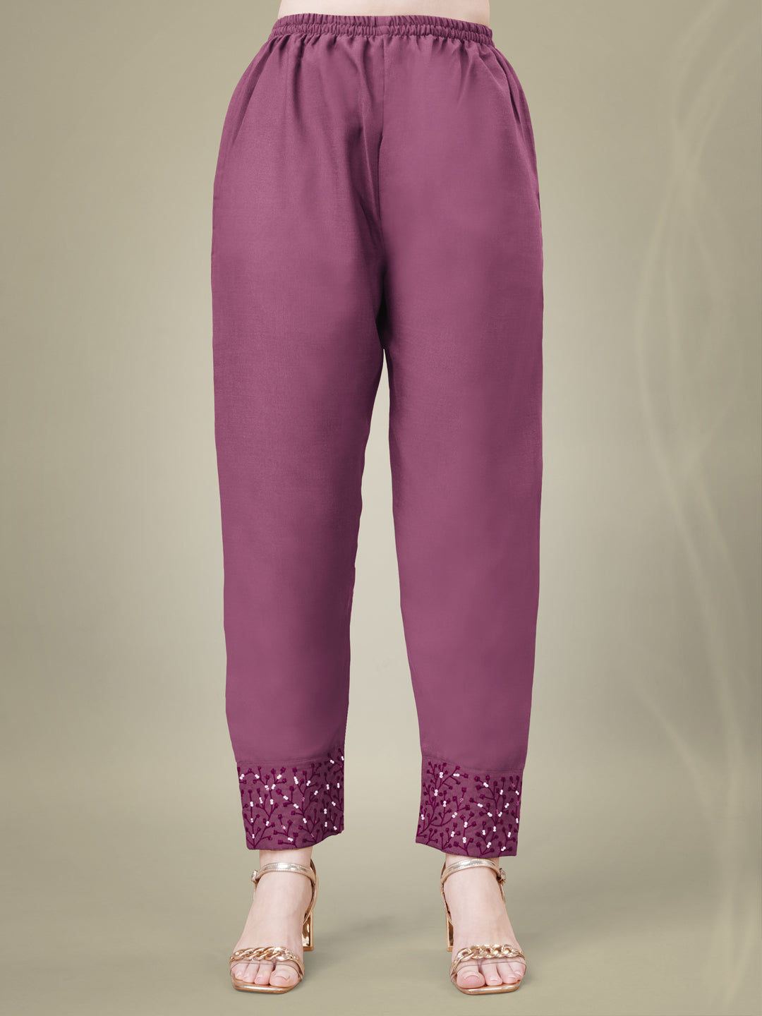 Wine Cotton Blend Kurta Set With Sequence Embroidery Work