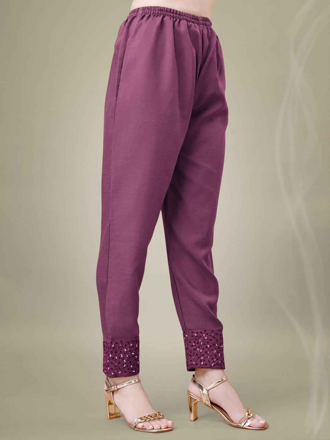 Wine Cotton Blend Kurta Set With Sequence Embroidery Work