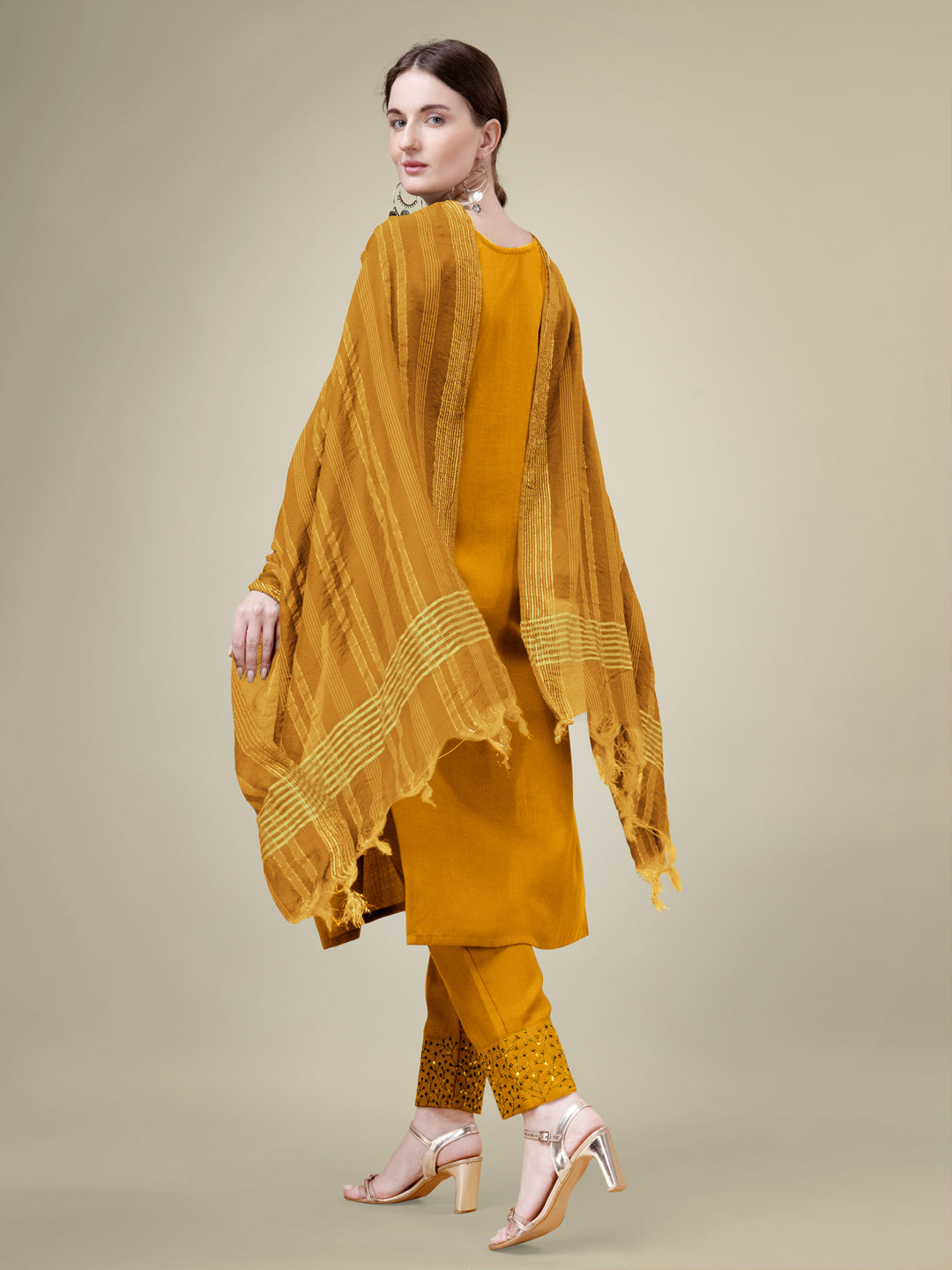 Yellow Cotton Blend Kurta Set With Sequence Embroidery Work