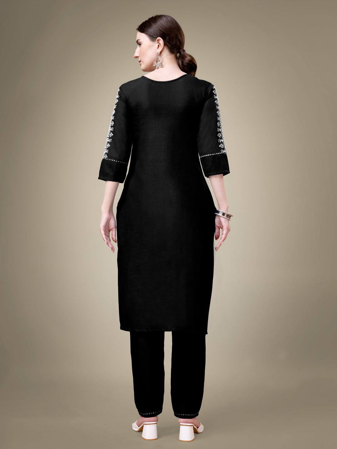 Black Cotton Blend Kurta Set With Embroidery & Sequence Work