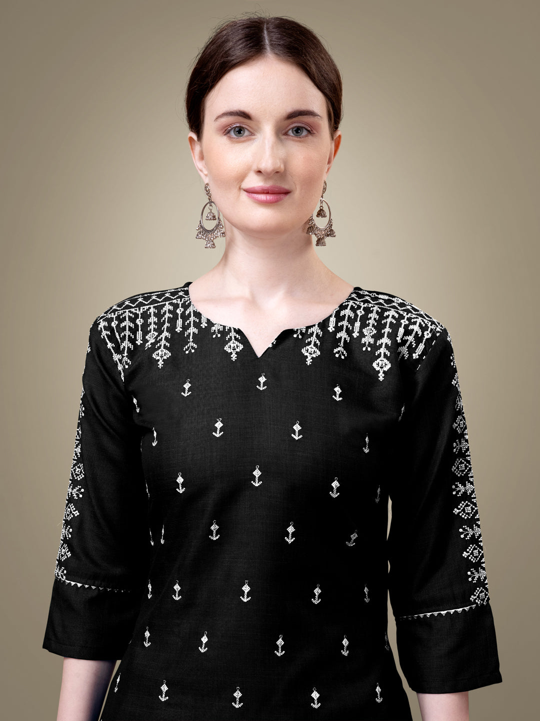 Black Cotton Blend Kurta Set With Embroidery & Sequence Work